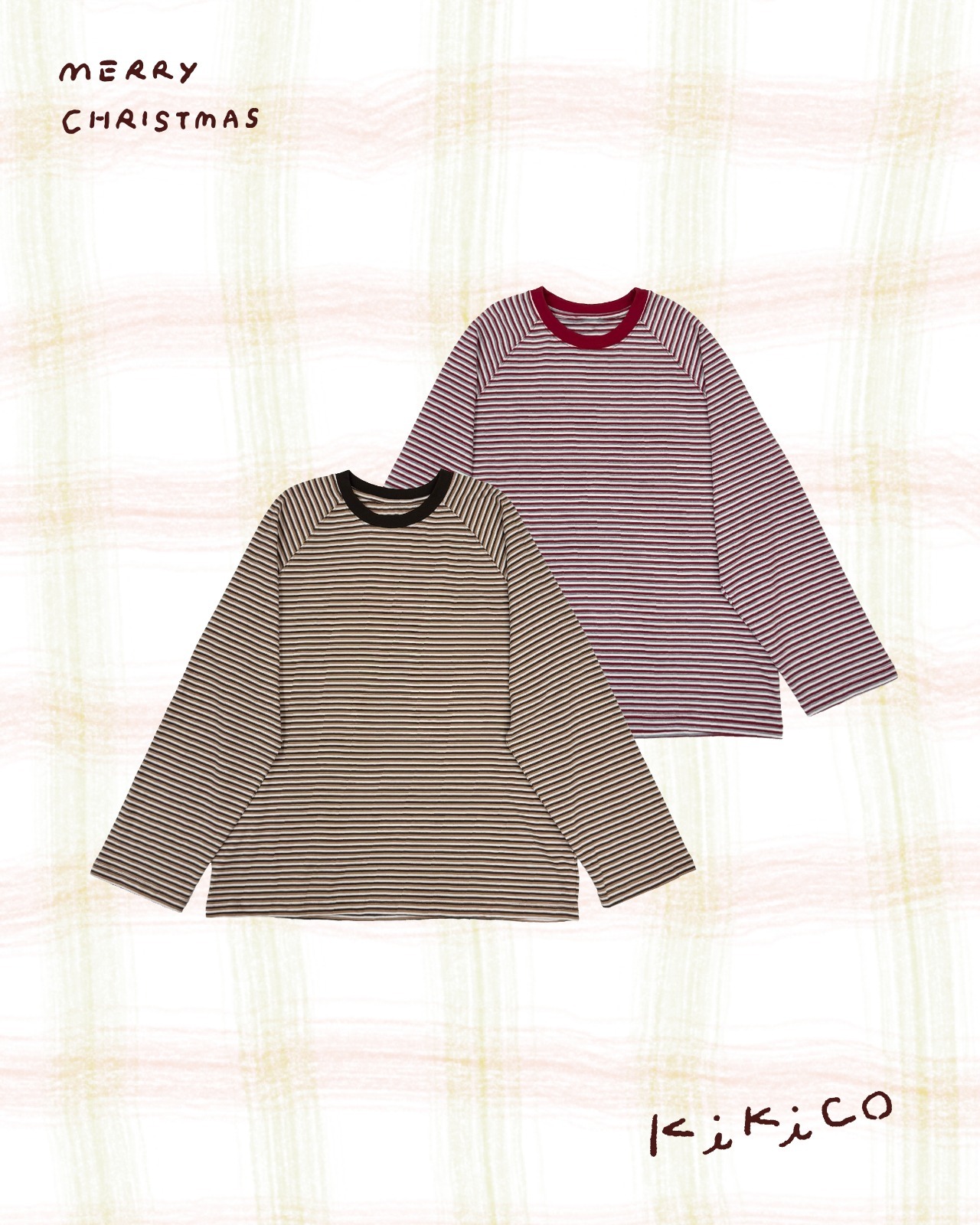 入肩拼色幼條紋長袖上衣