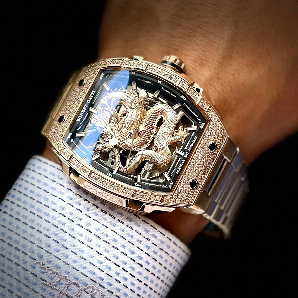 (預購)【Bonest Gatti 布加迪】騰龍魅影系列 BG5605 酒桶 晶鑽 動能儲存 鏤空 夜光 機械錶