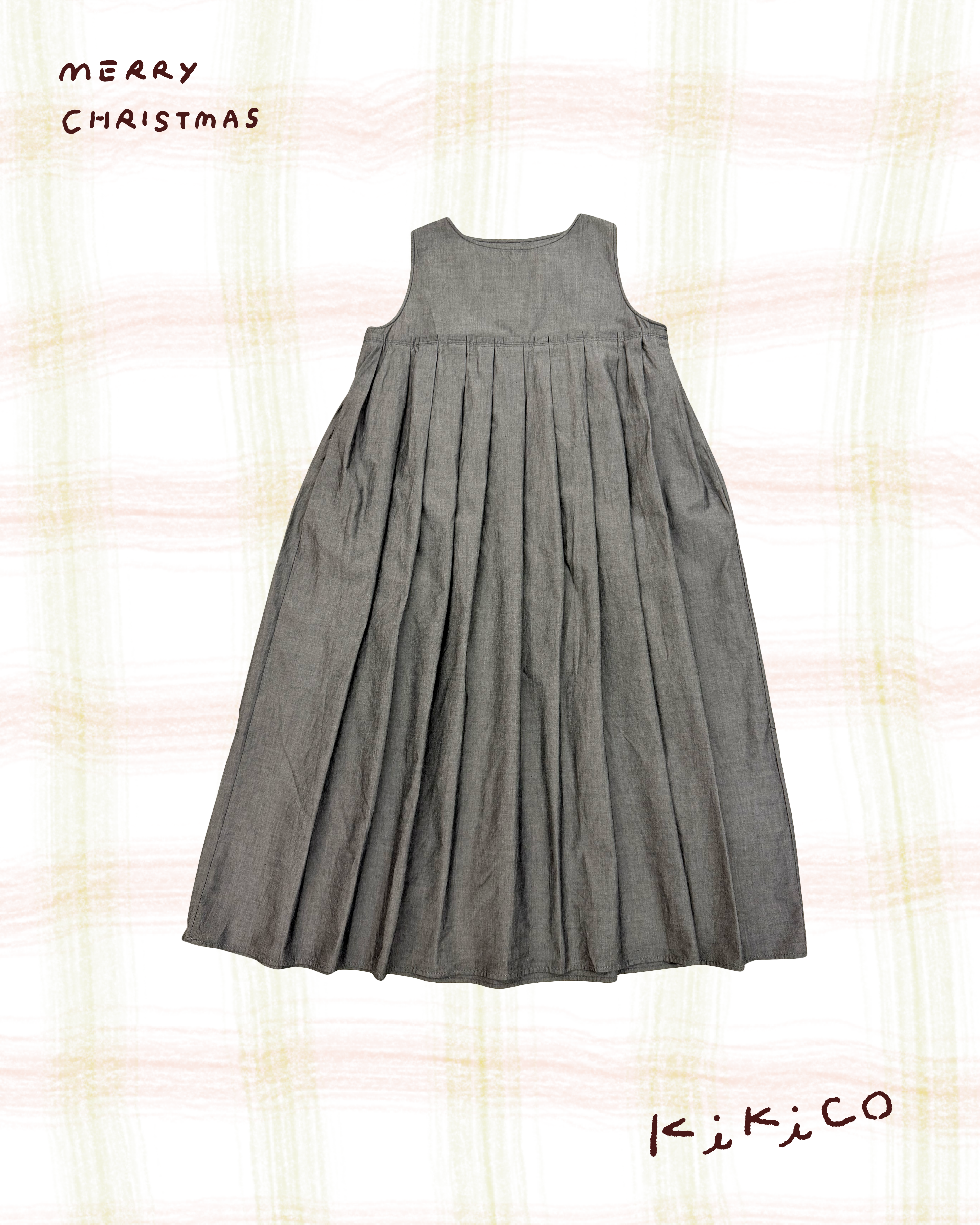 工字褶圓領背心onepiece