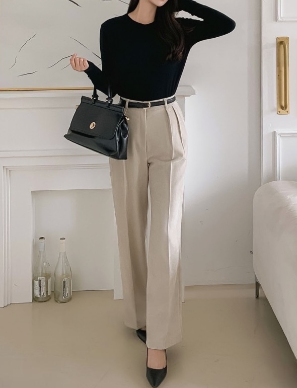 Beulah 絲絨打褶後鬆緊直筒褲 [ 3色 / S,M,L ]