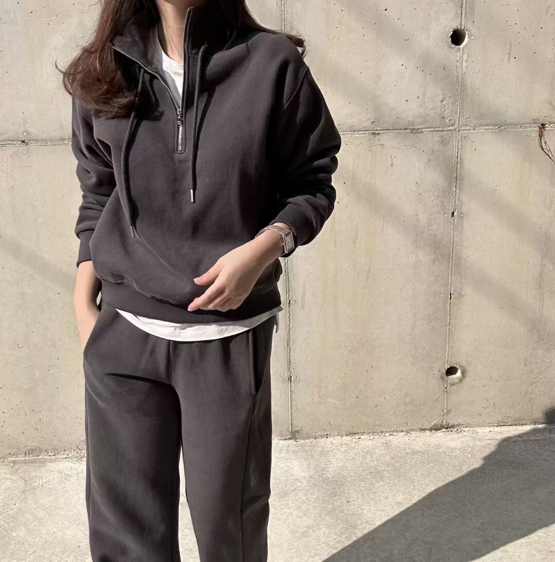 拉鍊立領造型大學TEE+長褲SET / 2色