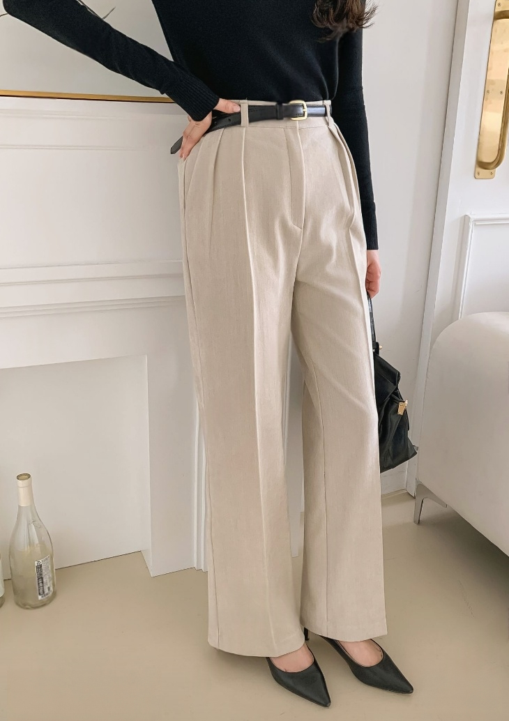 Beulah 絲絨打褶後鬆緊直筒褲 [ 3色 / S,M,L ]