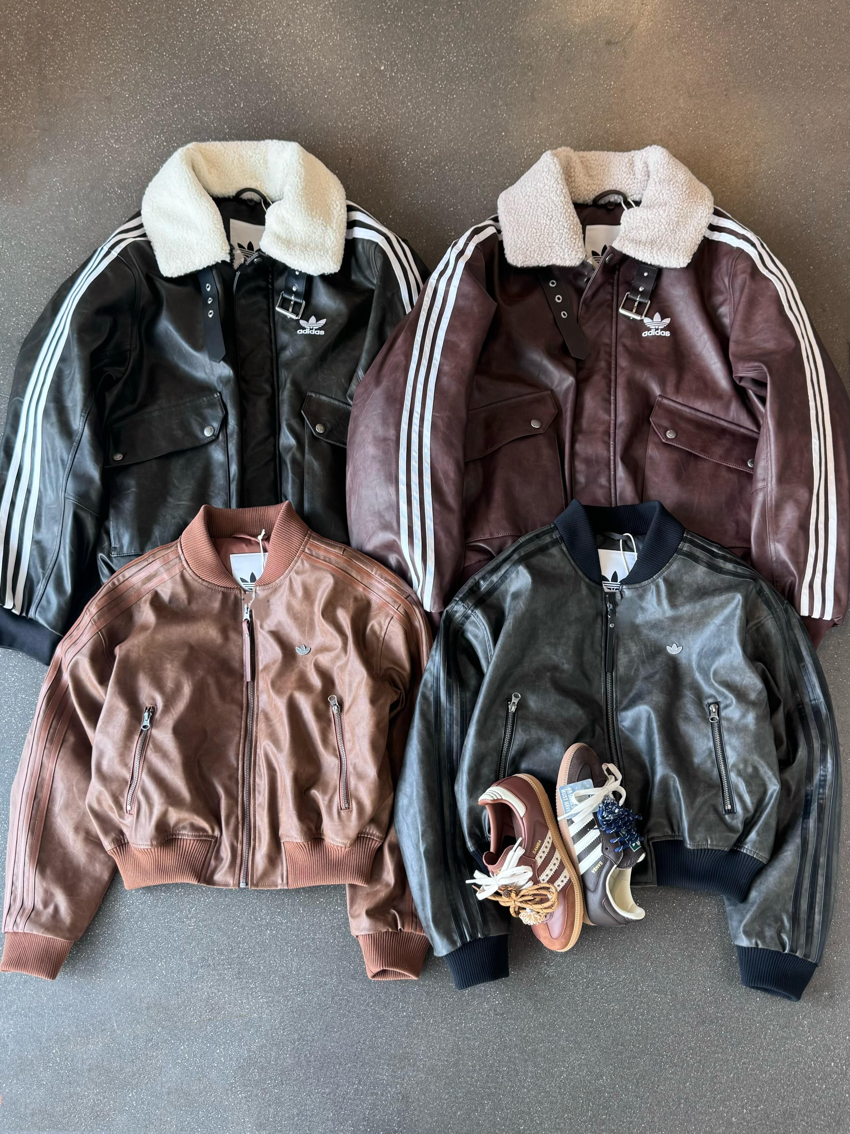 Adidas Originals 復古皮衣外套 寬鬆 短版 毛絨翻領 刺繡 作舊 4款(任買兩件711免運)/預購