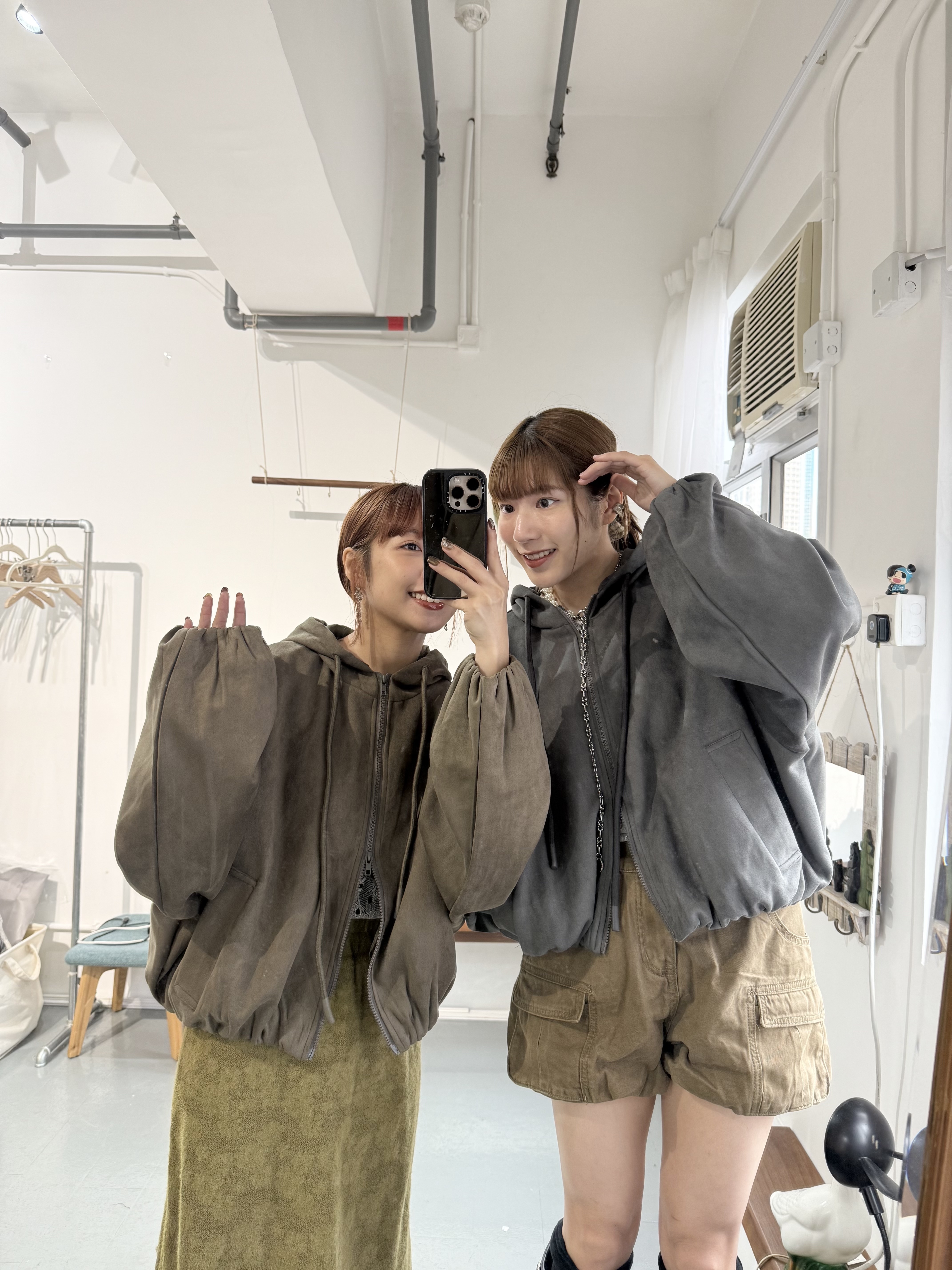 自留 泡泡型麂皮連帽外套