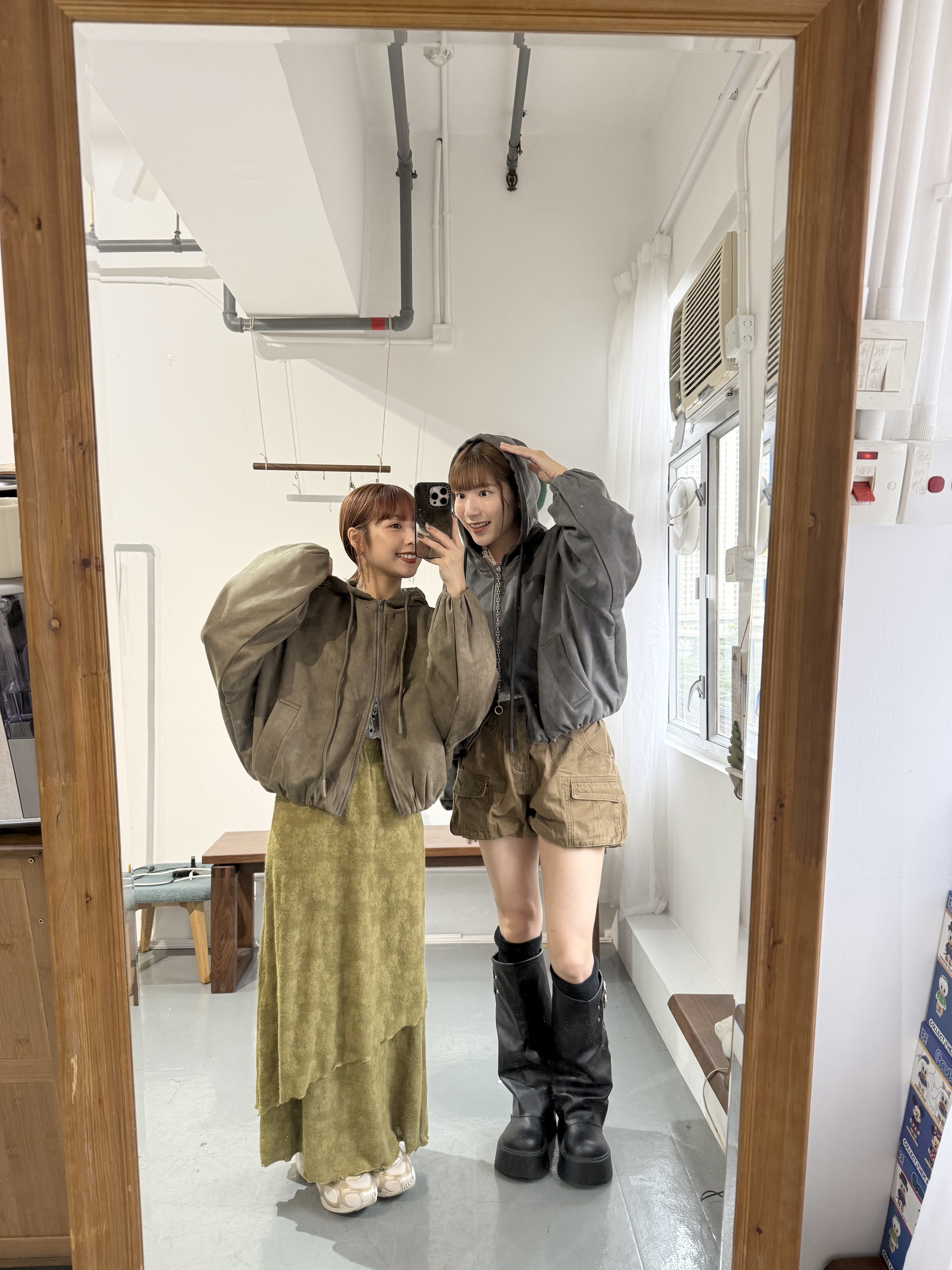 自留 泡泡型麂皮連帽外套