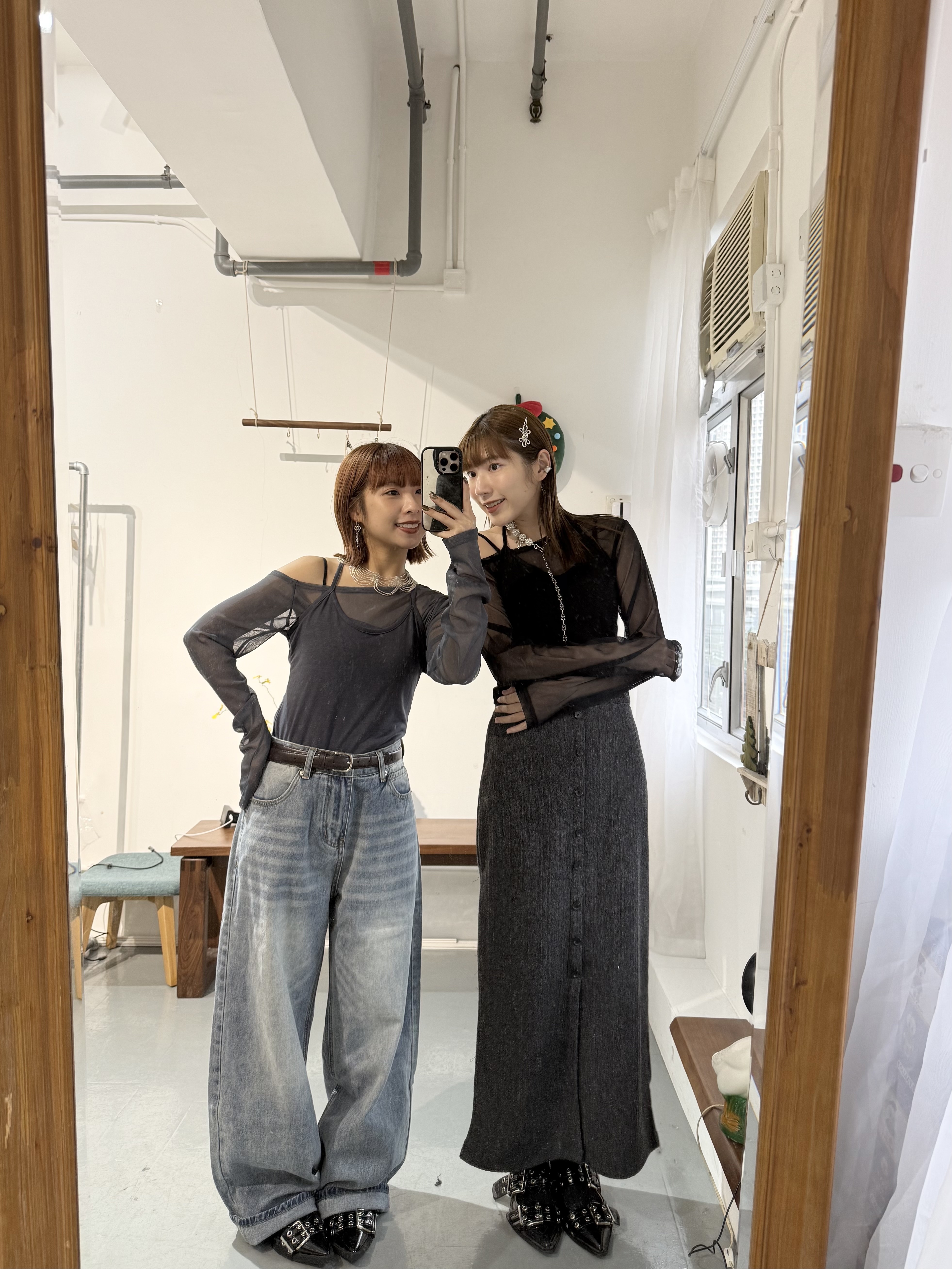 透視綁帶假兩件top