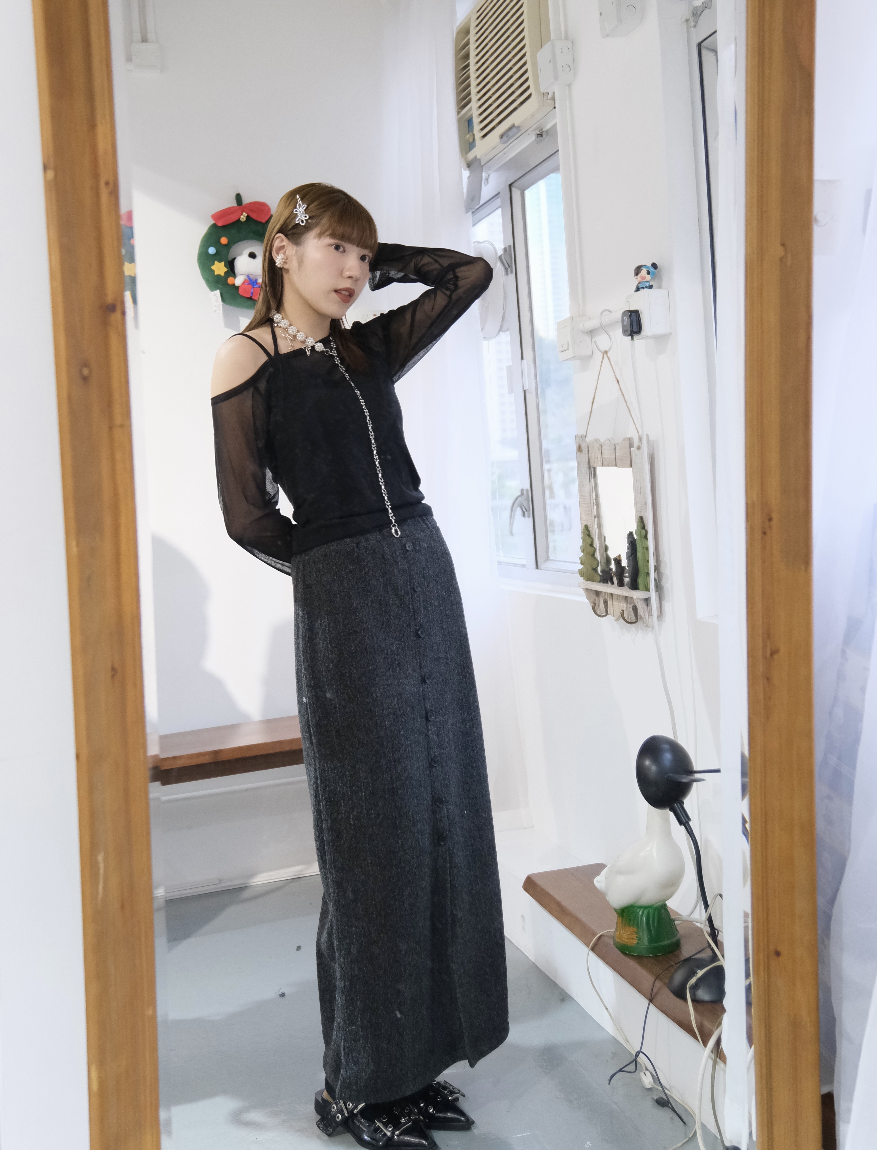 透視綁帶假兩件top