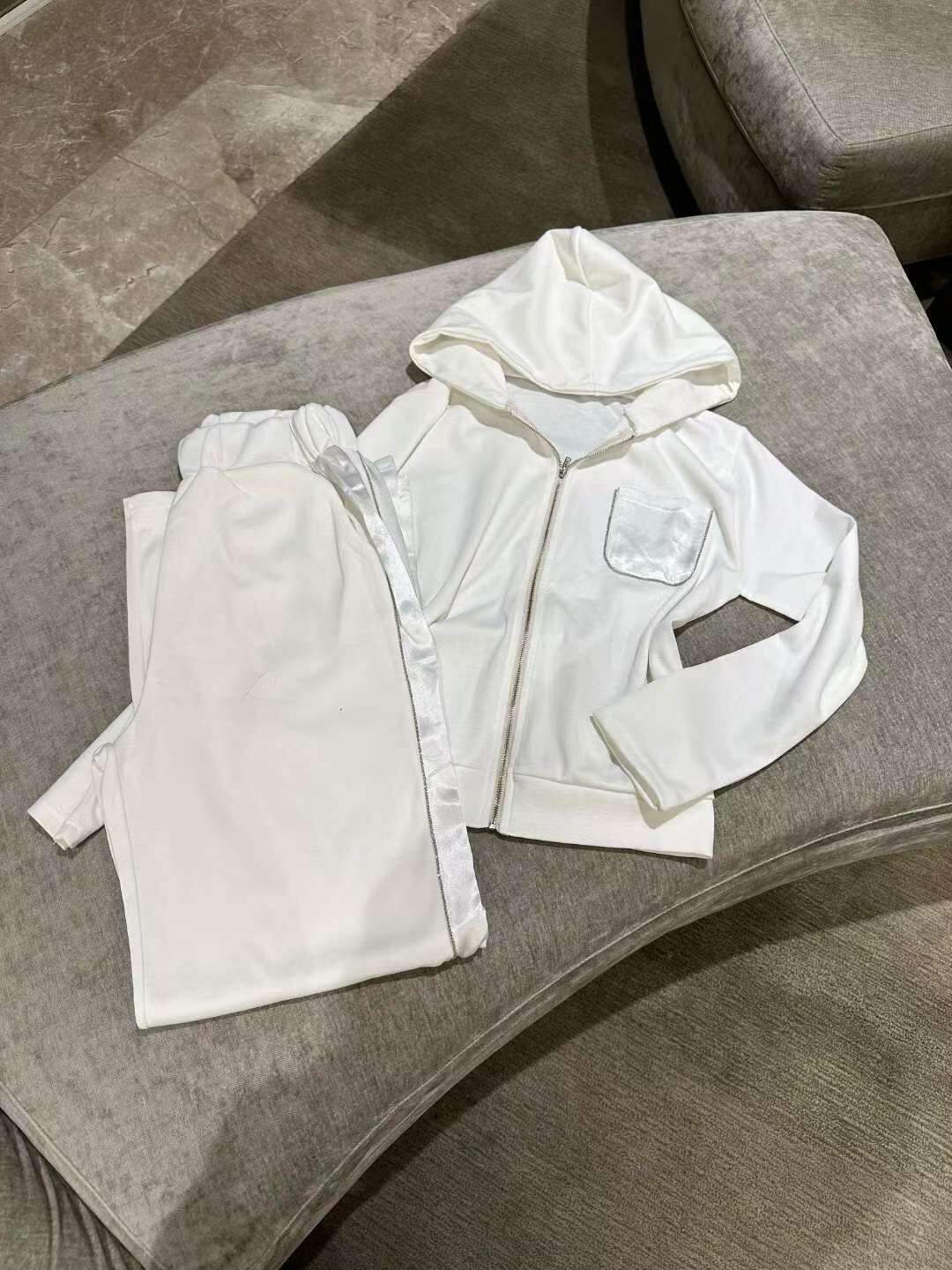 連帽緞面口袋外套+長褲set