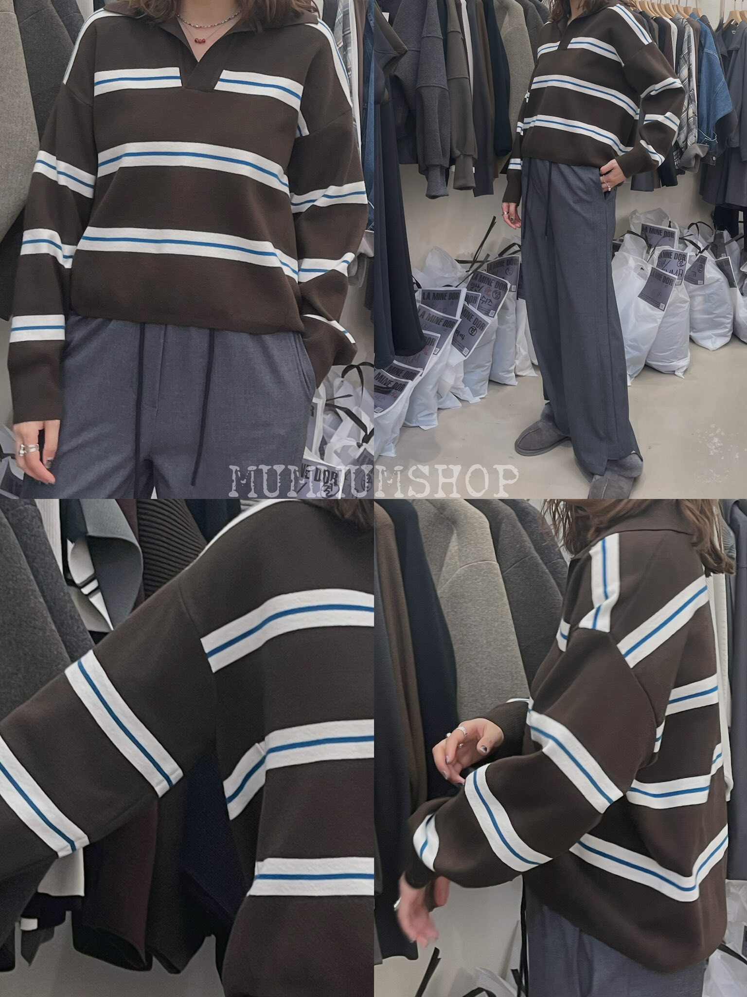 0212954a/韓國兩色間條前短後上衣46/46/21-26