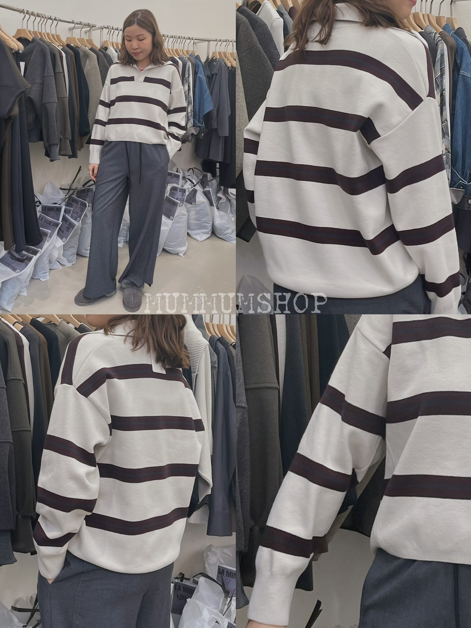 0212954a/韓國兩色間條前短後上衣46/46/21-26