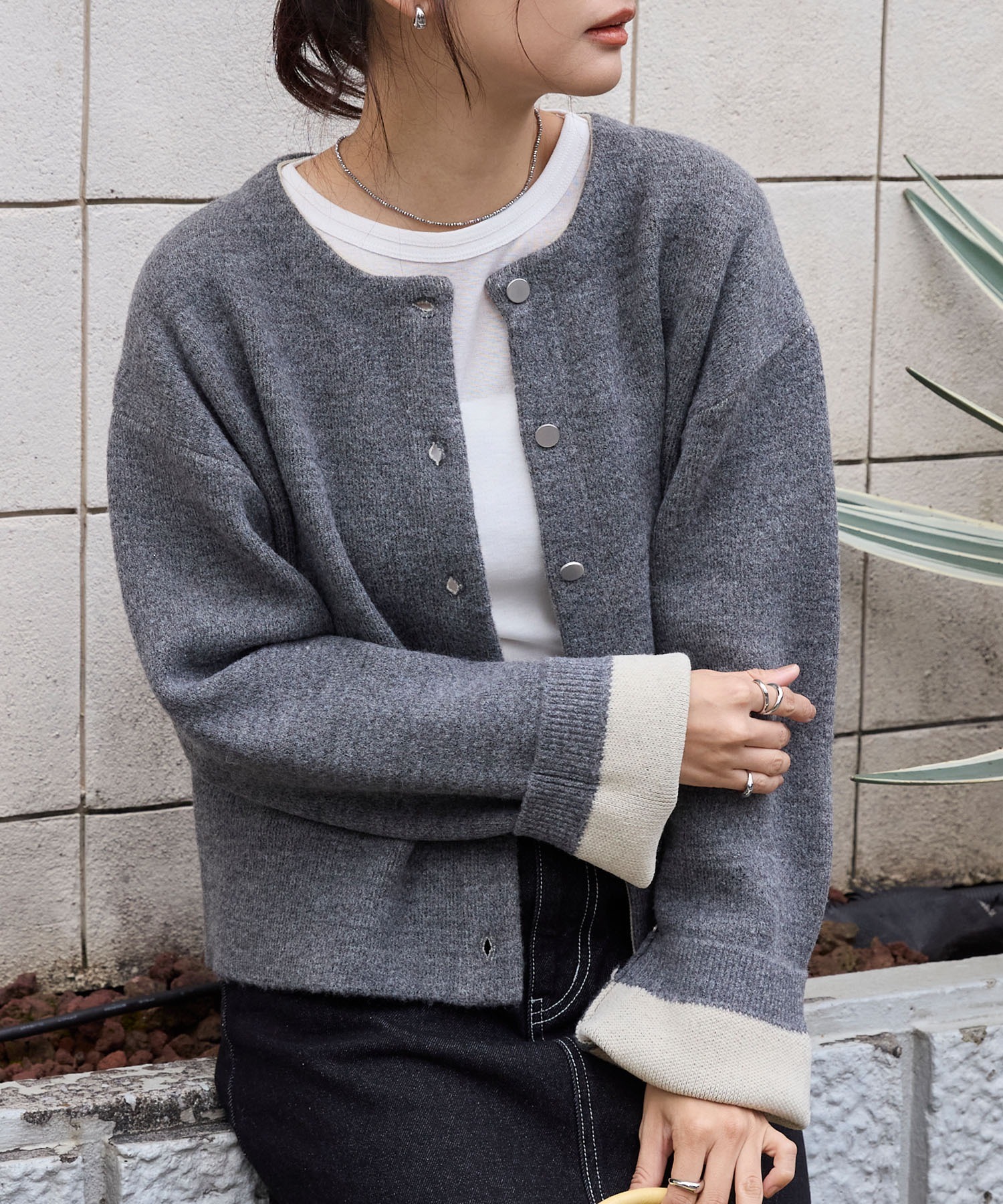 🇯🇵 MONO-MART 雙面配色 撞色 排扣針織衫 針織外套 開襟衫 短版 / 預購