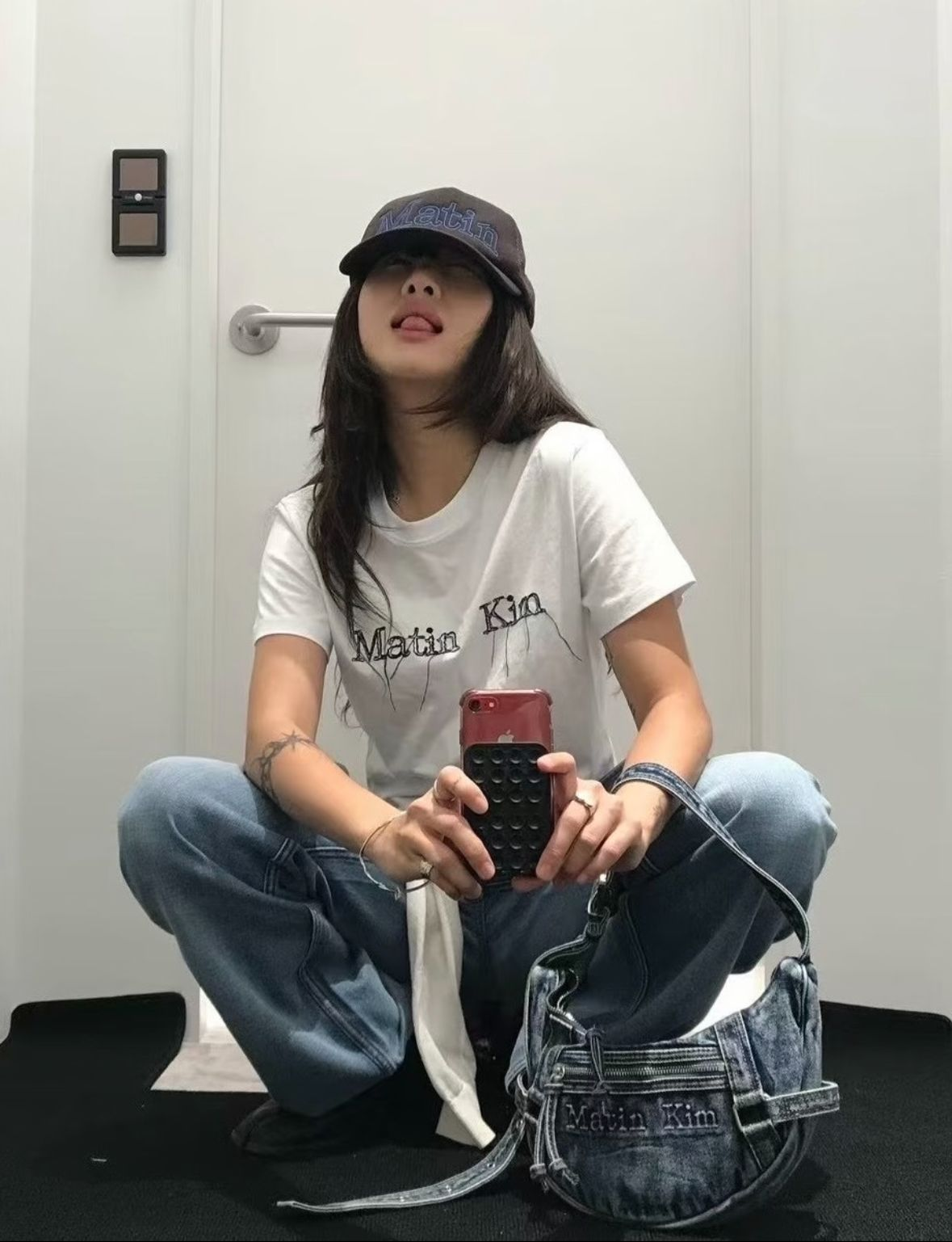 Matin Kim Washed Denim Mini Hobo Bag (Blue)