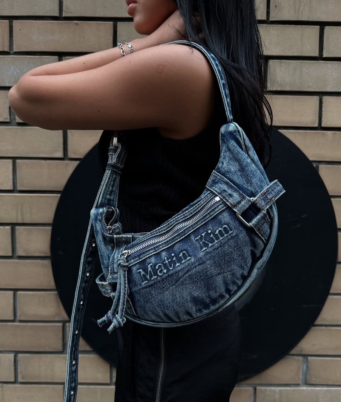 Matin Kim Washed Denim Mini Hobo Bag (Blue)