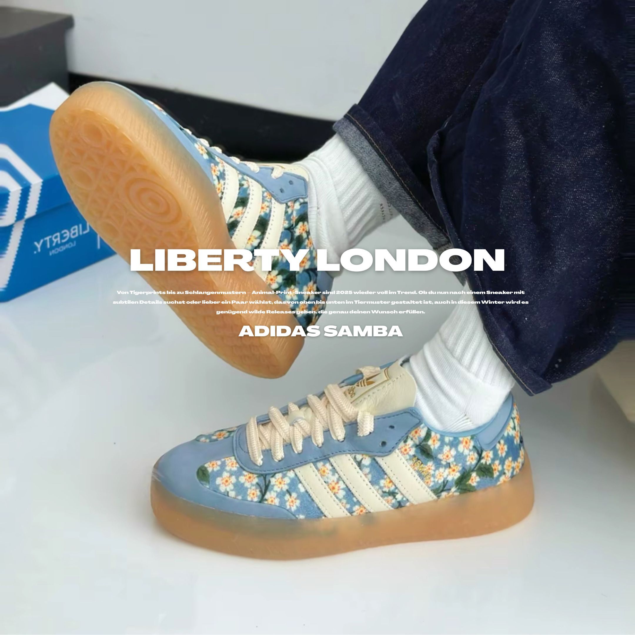 NICEDAY 代購 Liberty London x Adidas Samba 聯名 小花 藍 淺藍 滿版小花 女鞋 JQ6046