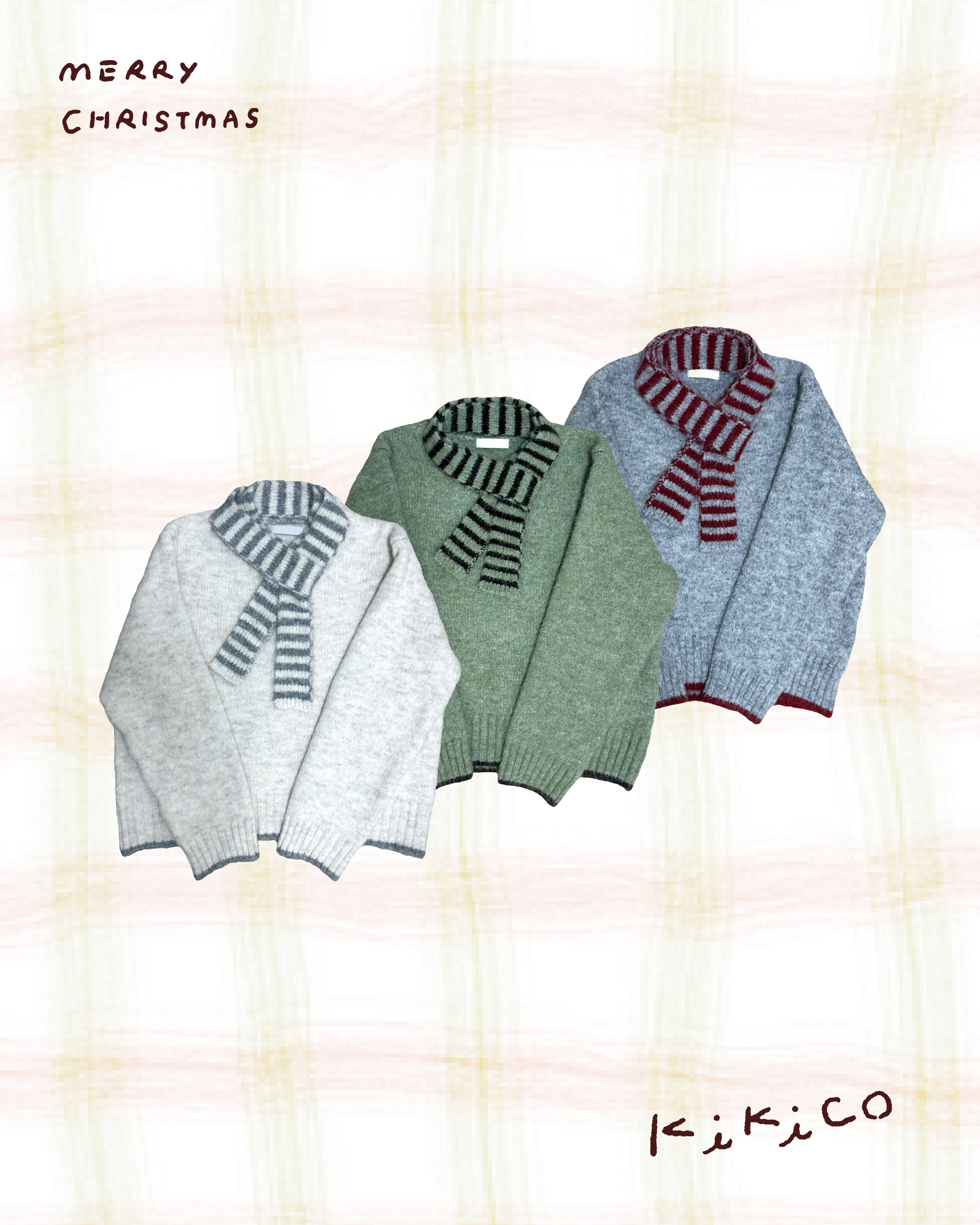 拼色邊毛衣連小圍巾