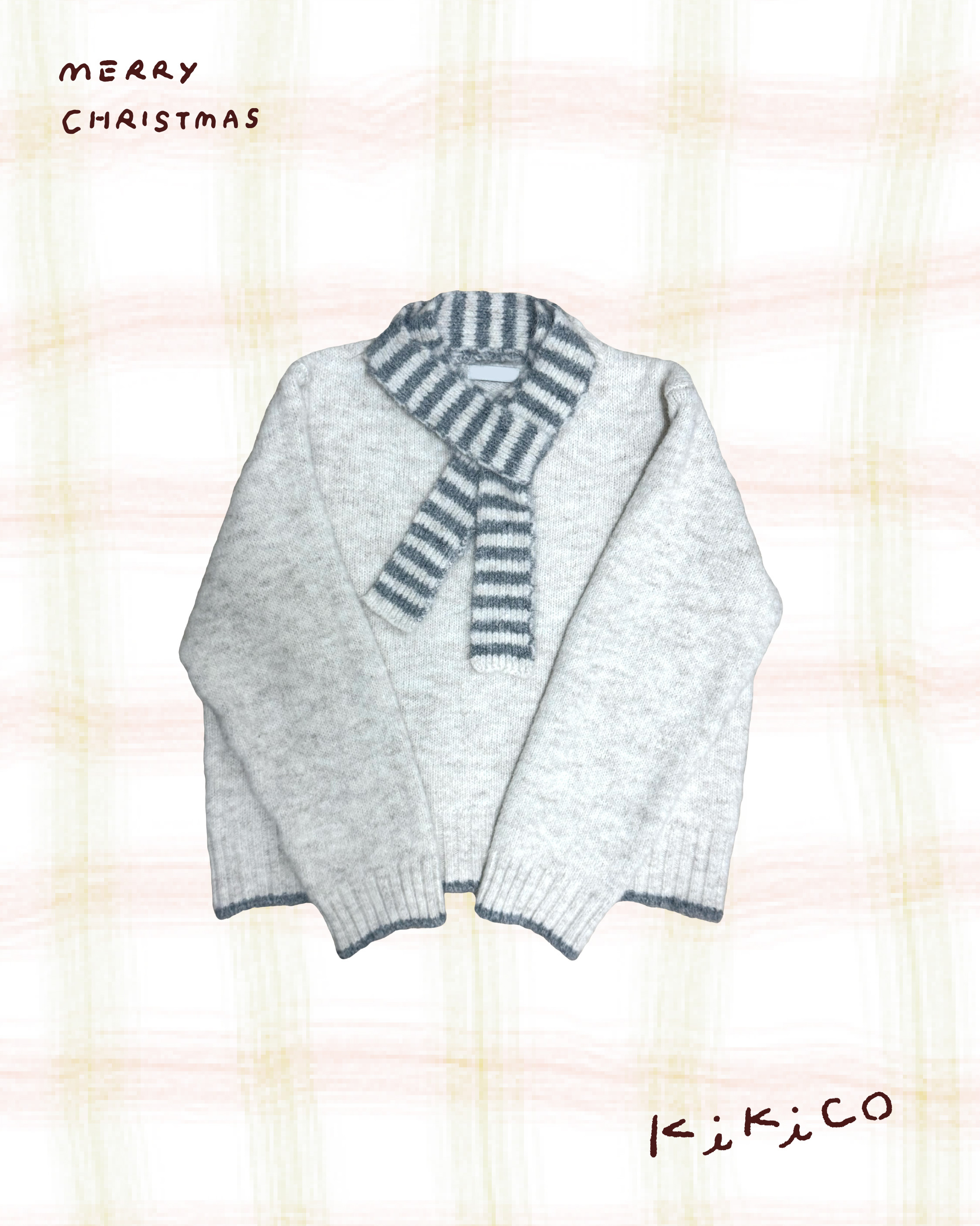 拼色邊毛衣連小圍巾