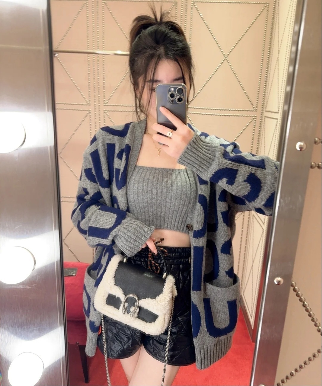 GG 灰色 針織 GG logo 外套