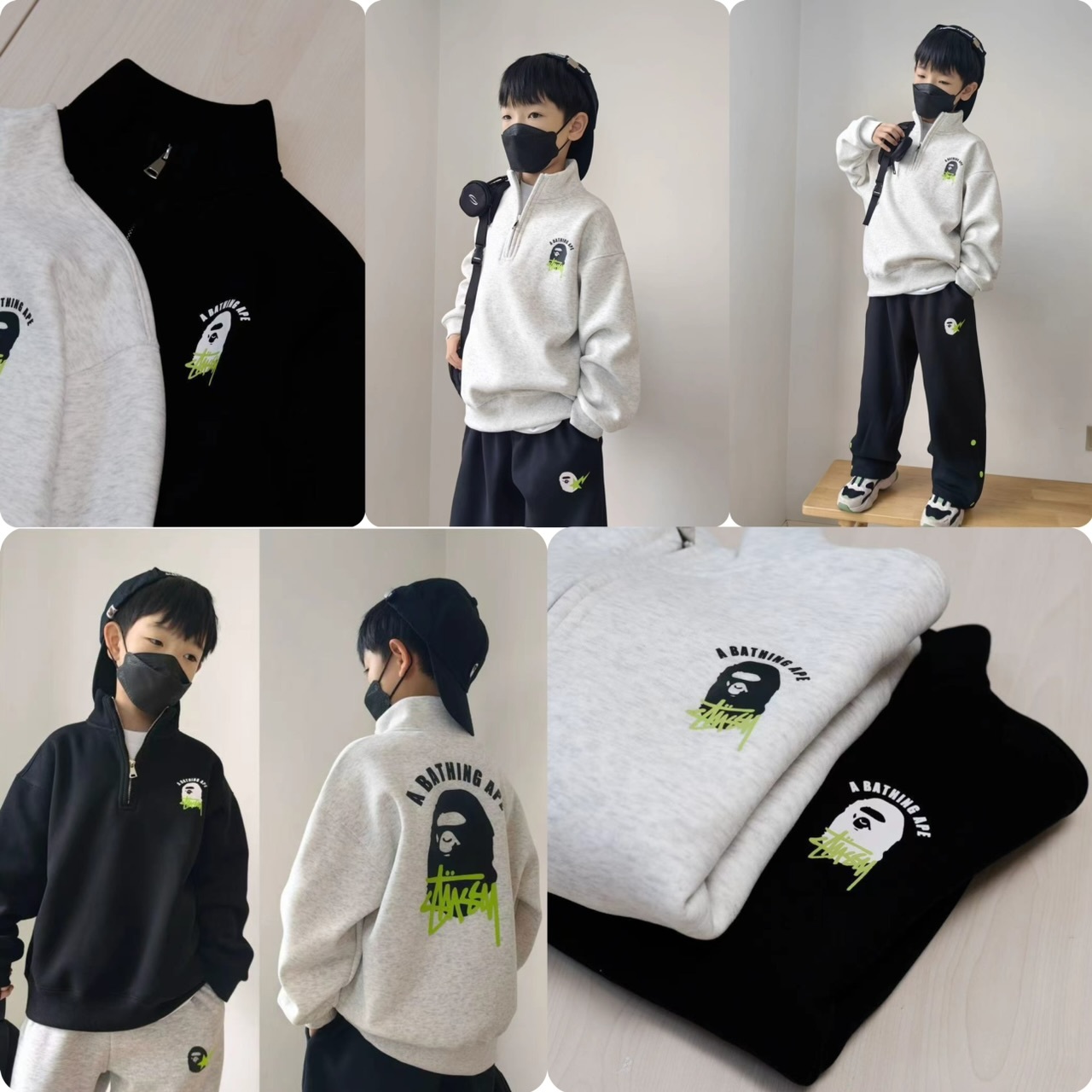 兒童背大猿人頭半拉鏈開胸絨底衛衣 -2502726