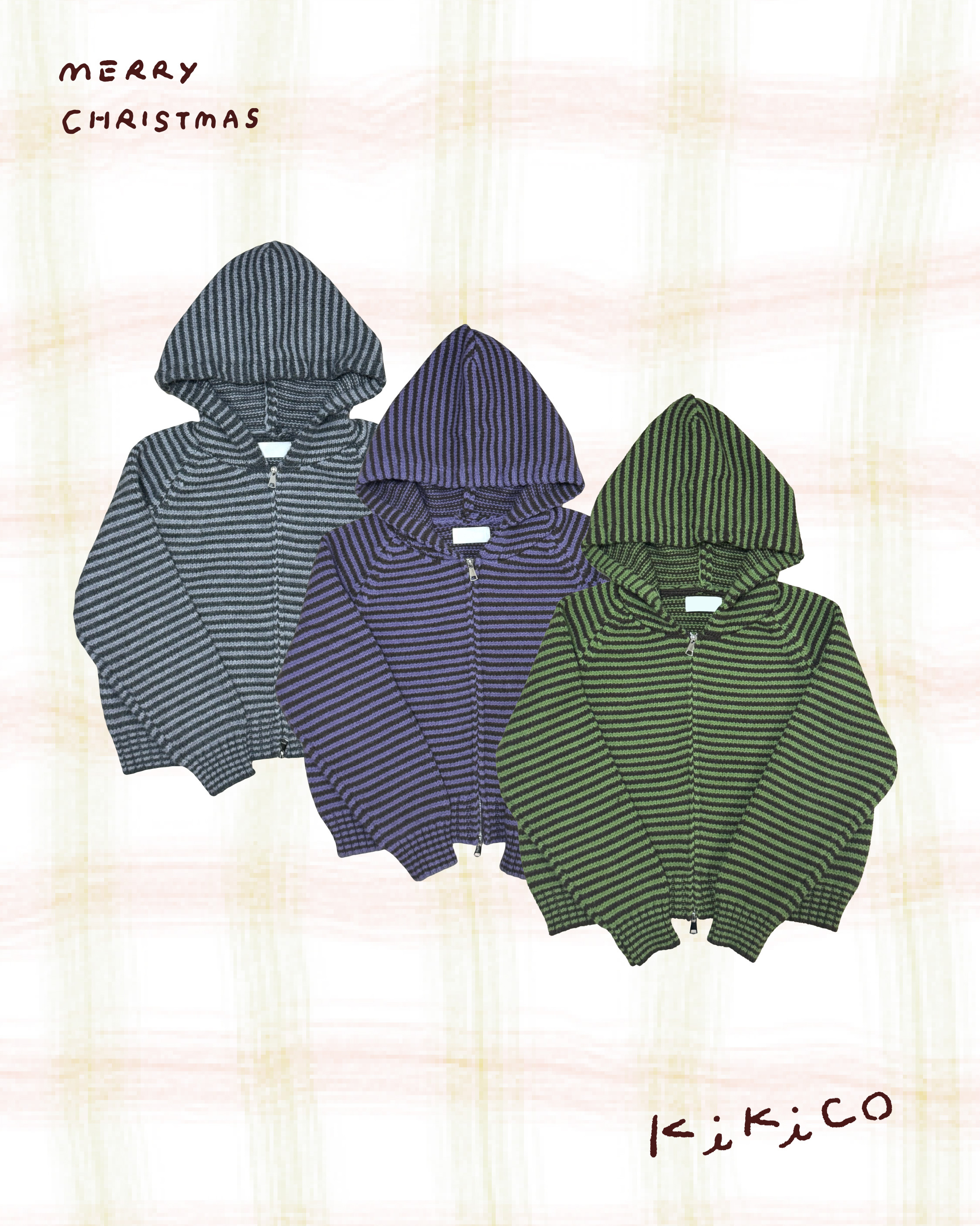 必買！靚色勾冷針織橫間有帽外套