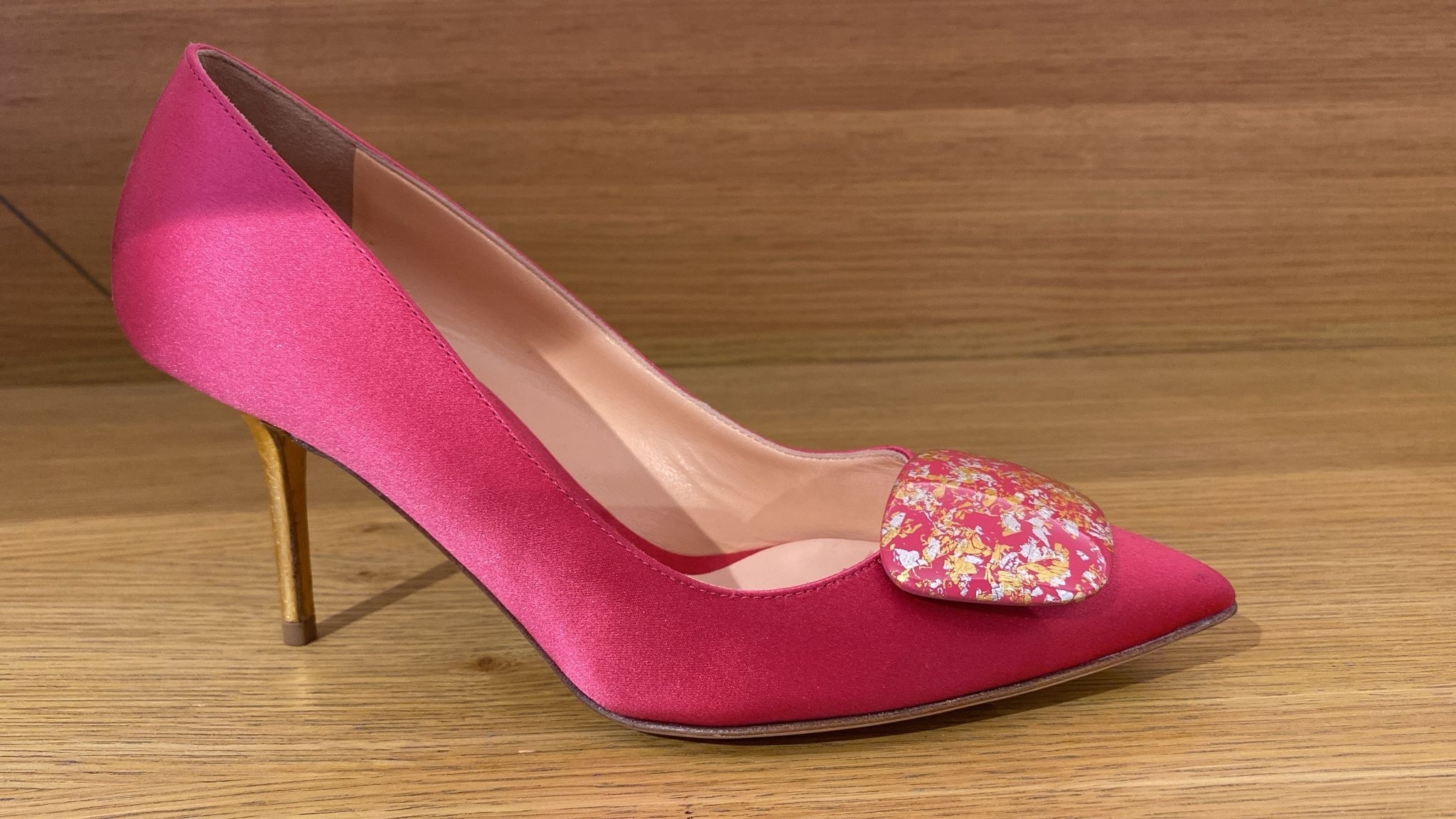 Rupert Sanderson nada satin gold heels pink size 35