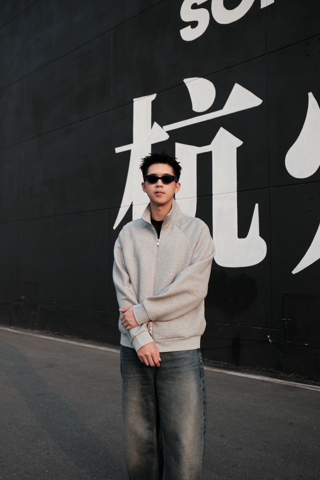 短版雙拉鍊立領棉外套