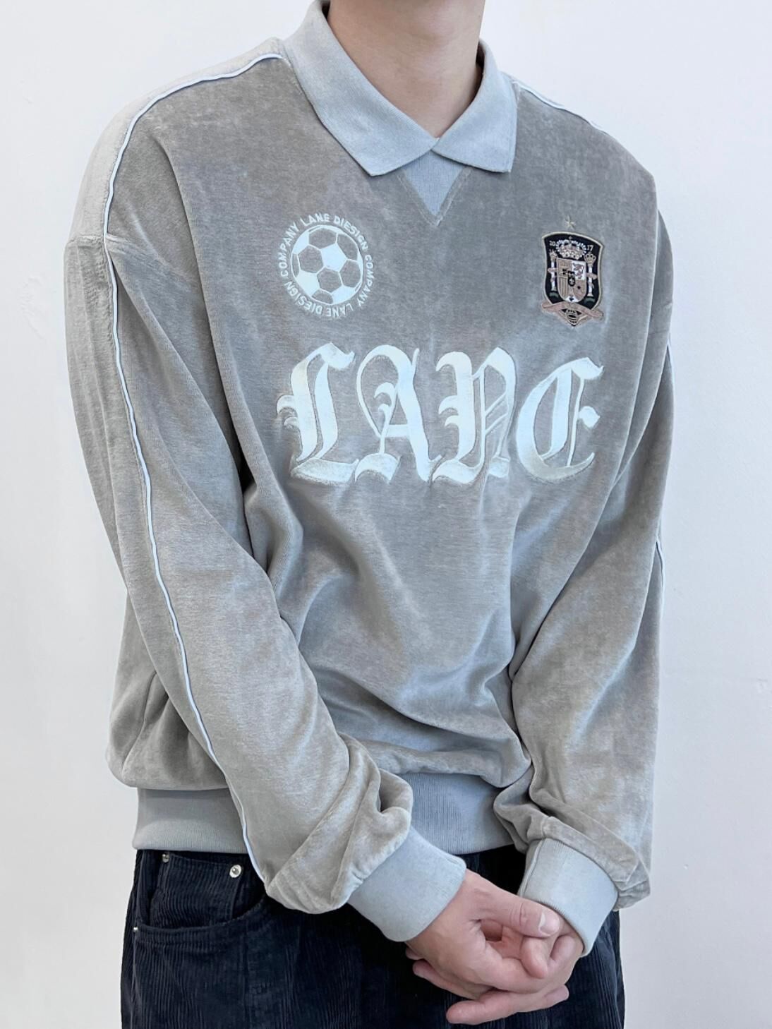 反領英文字圖案長袖衫 LANE-019T