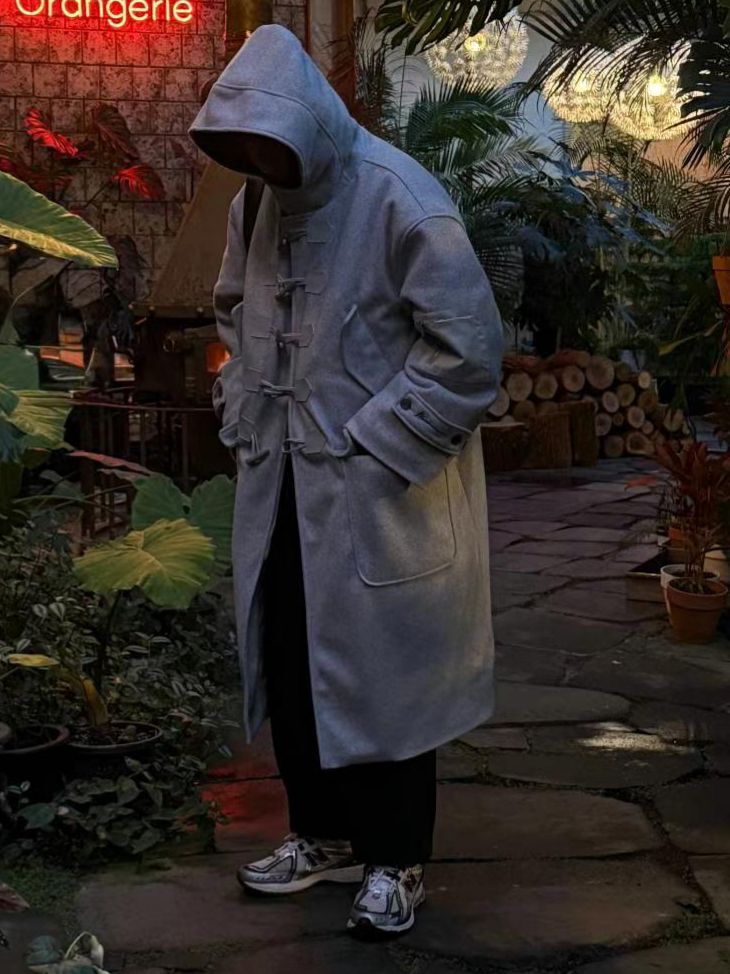 淨色連帽開胸長褸(薄夾棉) TAC-0306JK