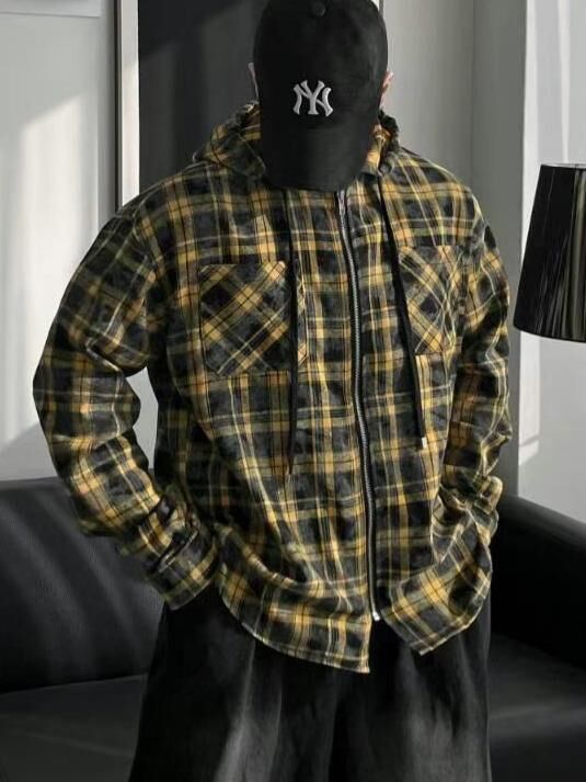 格仔連帽拉鍊外套 TAC-0307S