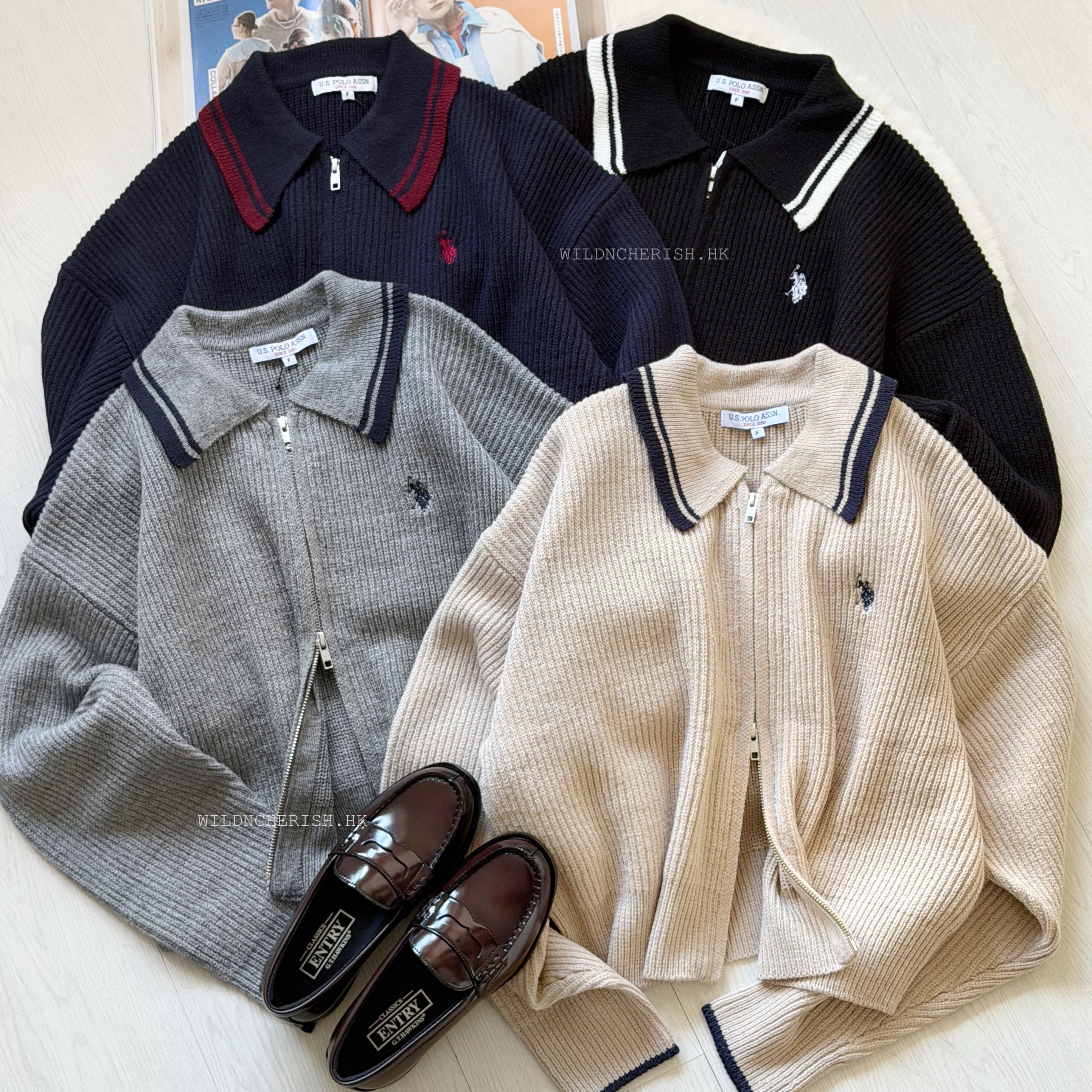 現貨 | U.S. POLO ASSN. Collar Line Knit 女裝 雙向拉鍊