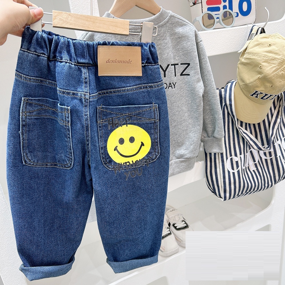 背後大笑臉水洗軟牛仔褲 110-150cm #NZK2024031202