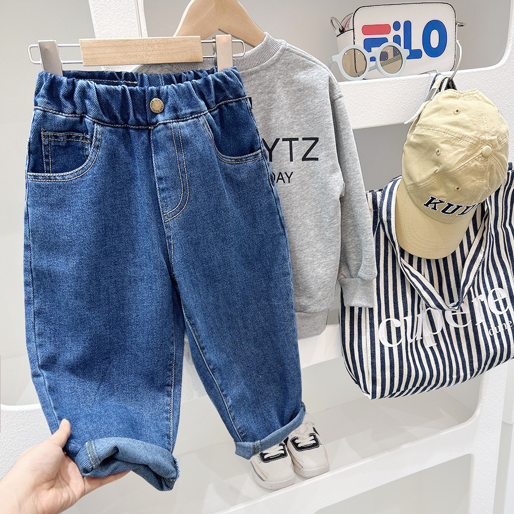 背後大笑臉水洗軟牛仔褲 110-150cm #NZK2024031202