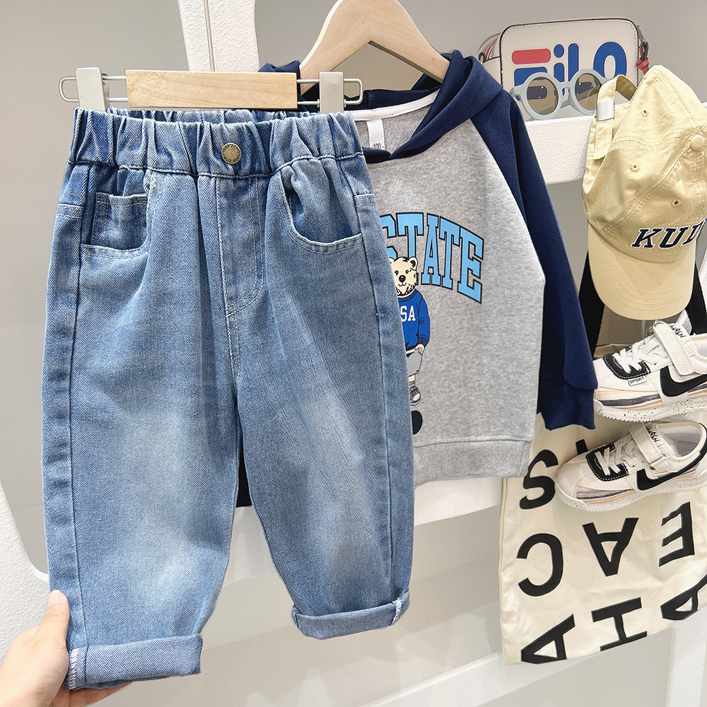 字母NO不對稱口袋牛仔褲 100-150cm #NZK2024060401