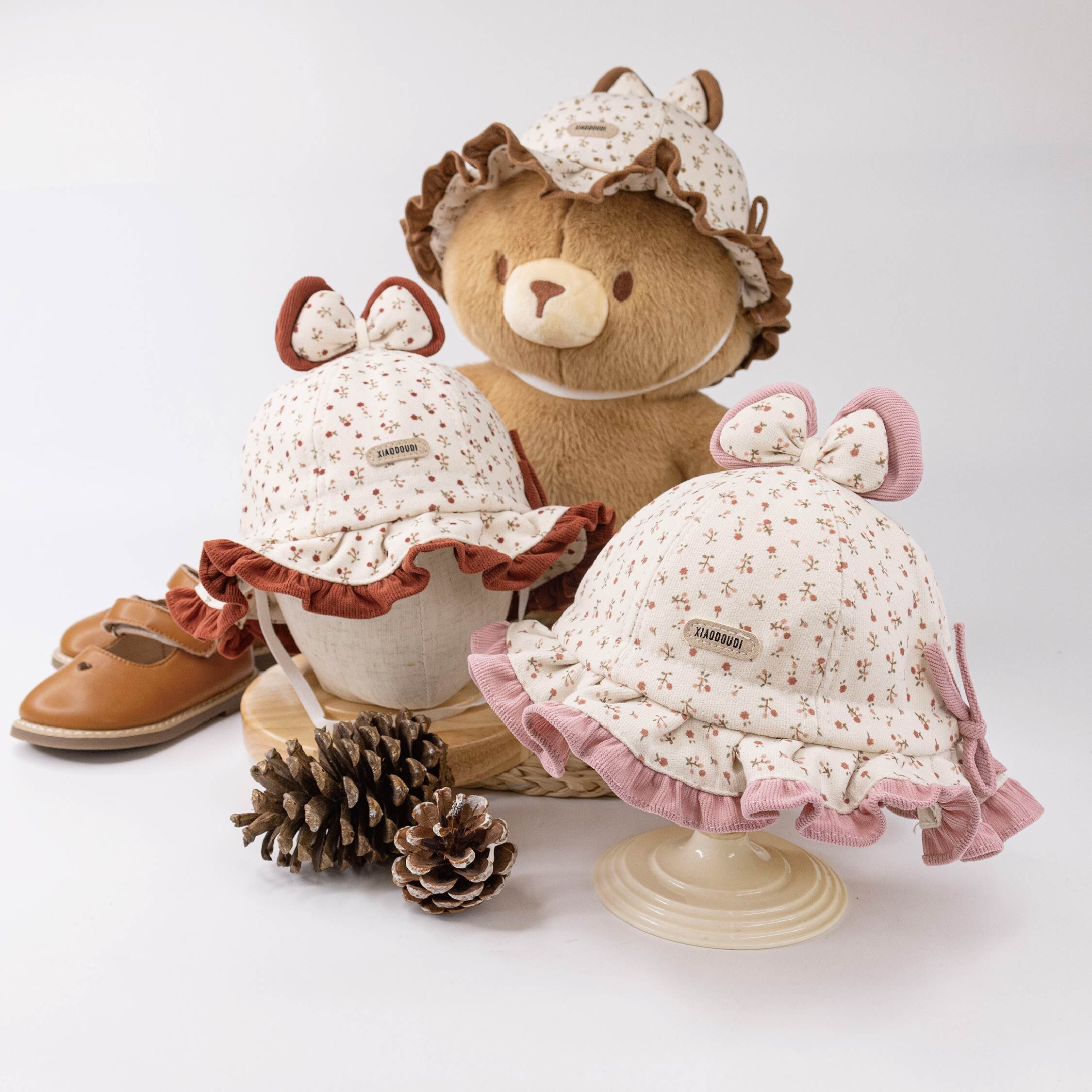 【JA1569】蝴蝶結碎花荷葉邊寶寶盆帽＊三色