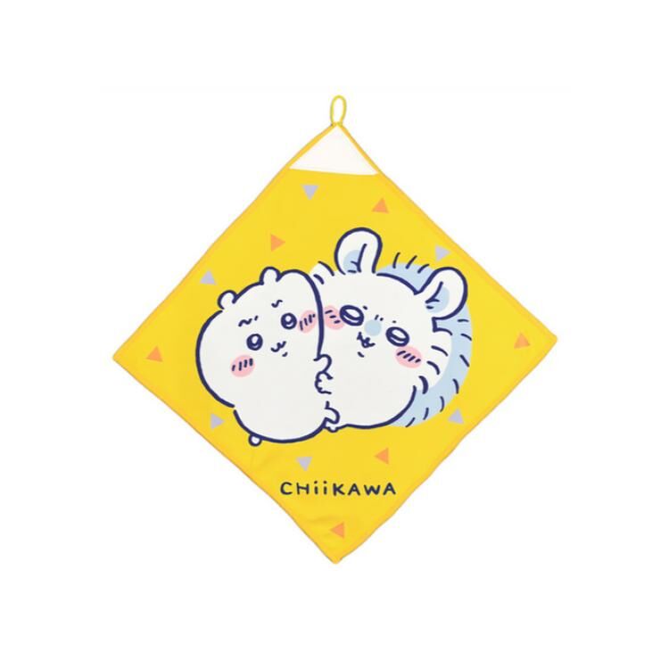 吉伊卡哇 Chiikawa 擦手巾 方巾 吉伊與小桃鼠擁抱 黃色 35x35cm