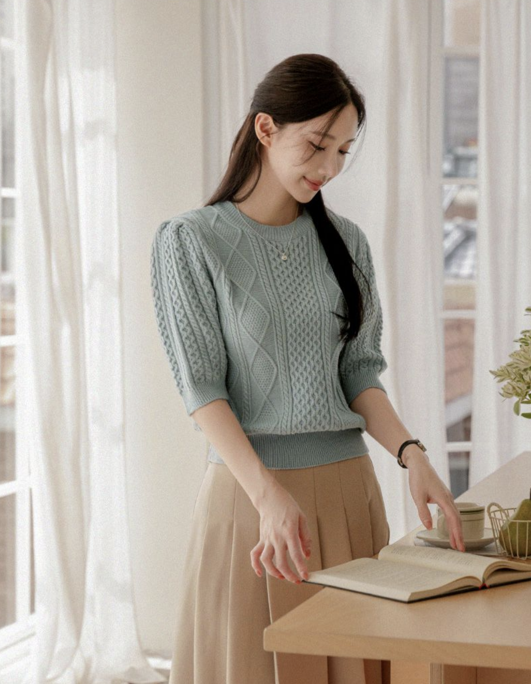 [現貨] Alma 別緻五分泡泡袖針織衫 [ 2色 / Free ]