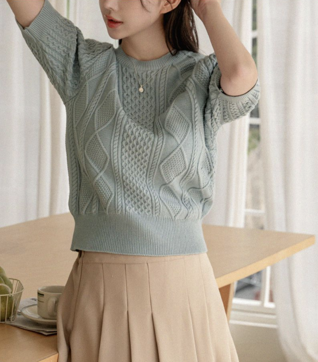 [現貨] Alma 別緻五分泡泡袖針織衫 [ 2色 / Free ]