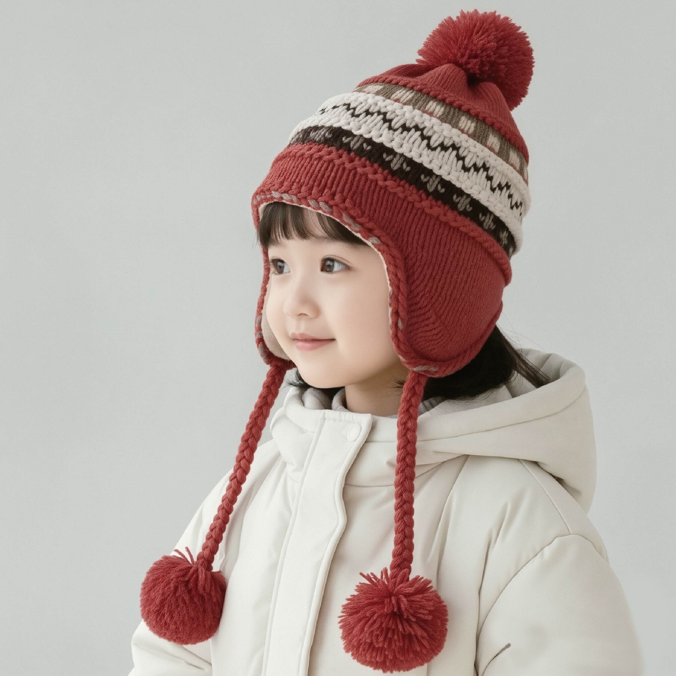 【JA1554】毛球雪花針織護耳毛帽＊二色