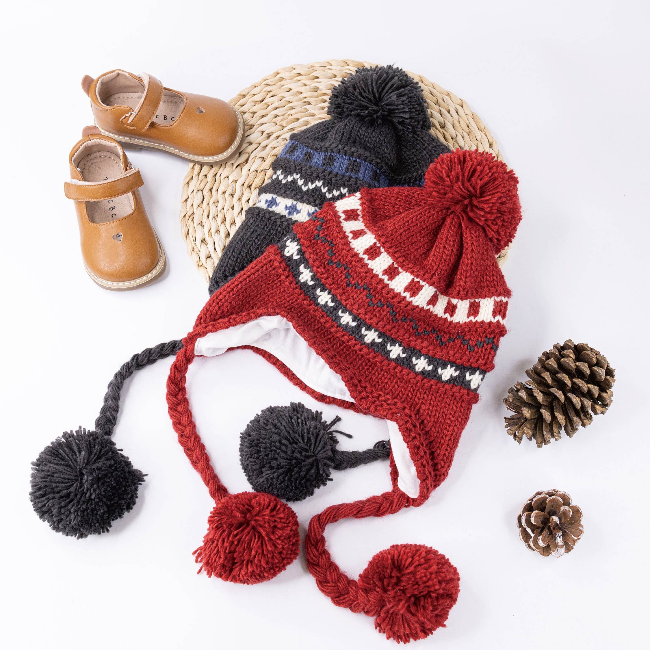 【JA1554】毛球雪花針織護耳毛帽＊二色