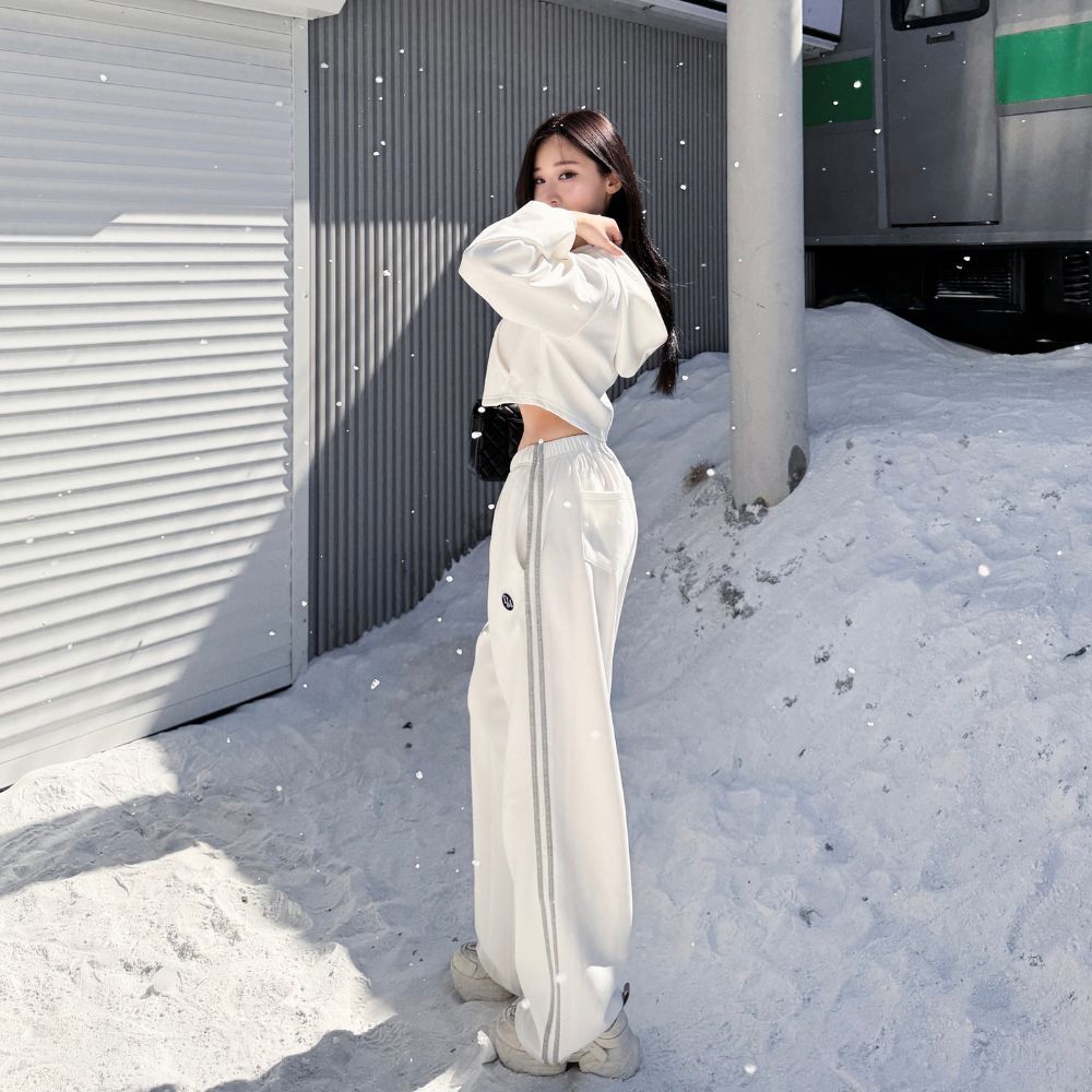 【酷甜殺手】DOMISS自訂-短版連帽外套 側線運動長褲 兩件套裝 太空棉 洋裝 套裝(現+預)