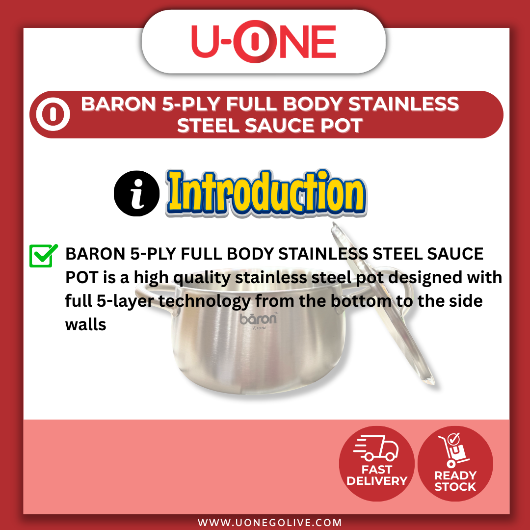 U-ONE | Korea | Baron | Kitchen Ware | 5-Ply Full Body Stainless Steel Sauce Pot | Cookware