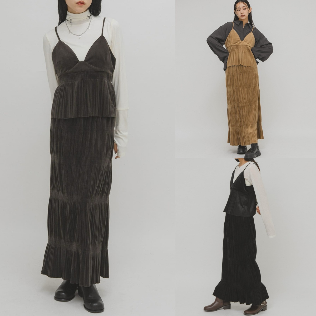 先行特價預購┃日本 KBF 褶皺 絲絨 兩件式 背心 洋裝