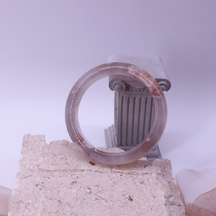 【天然石水晶手鐲】圈口尺寸51以下 冰灰紫金絲櫻花瑪瑙