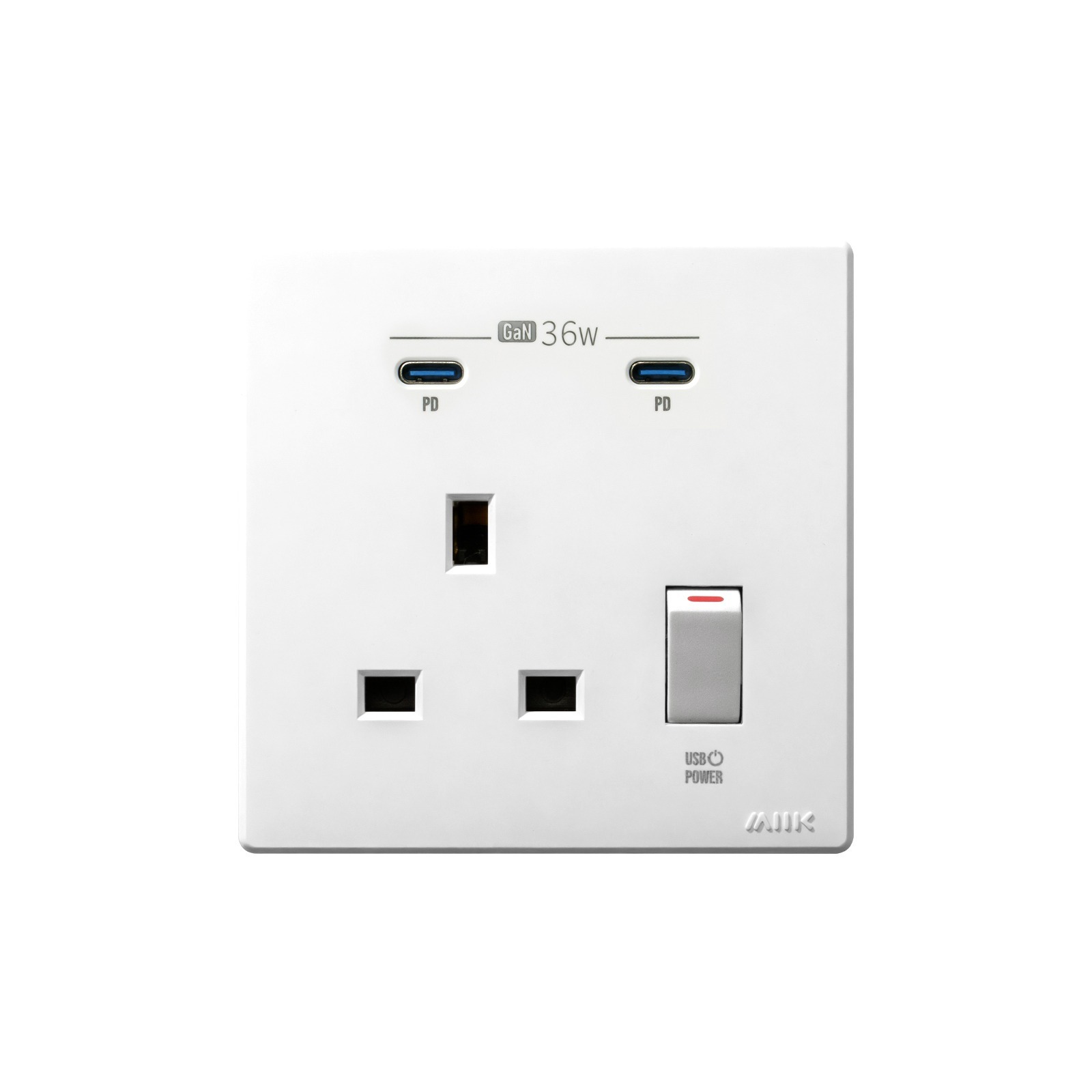 M2K GaN36W 雙Type-C 電制插座 (單蘇) - 白色