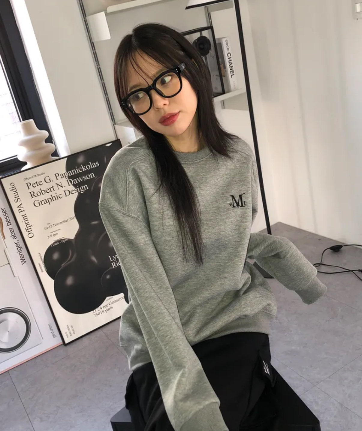 韓國🇰🇷連線 MUCENT 刺繡小Logo大學T 長袖 寬鬆 落肩 5色(任買兩件711免運)/預購