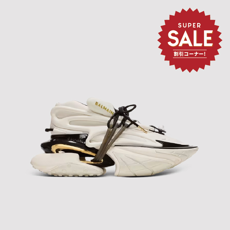 【 BALMAIN UNICORN LOW-TOP 皮革運動鞋 - 白x黑x金 】