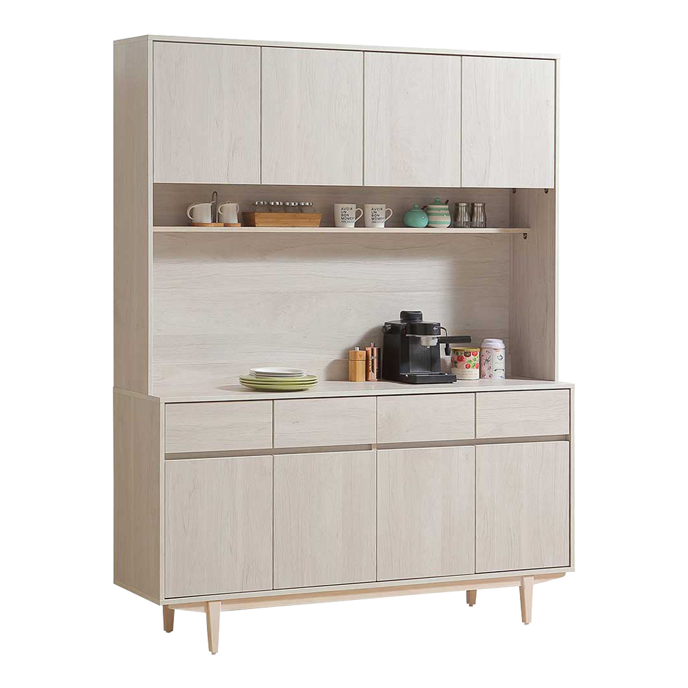 貝莎5尺木面收納高餐櫃/碗盤櫃/電器櫃(上座+下座)