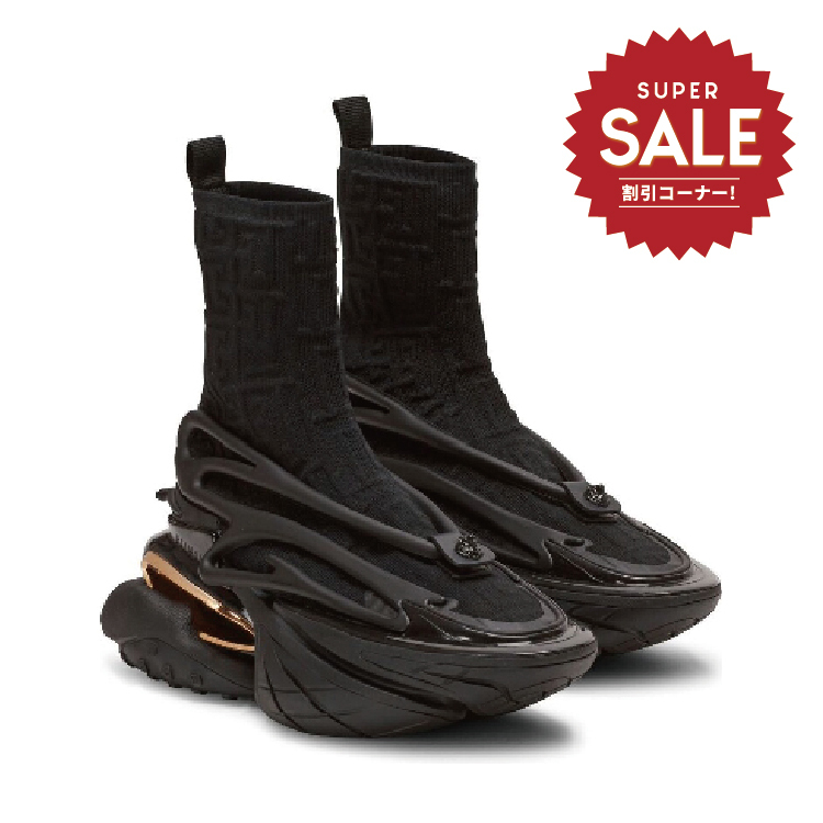 【 BALMAIN UNICORN KNITTED 高筒皮革運動鞋 - 黑金 】