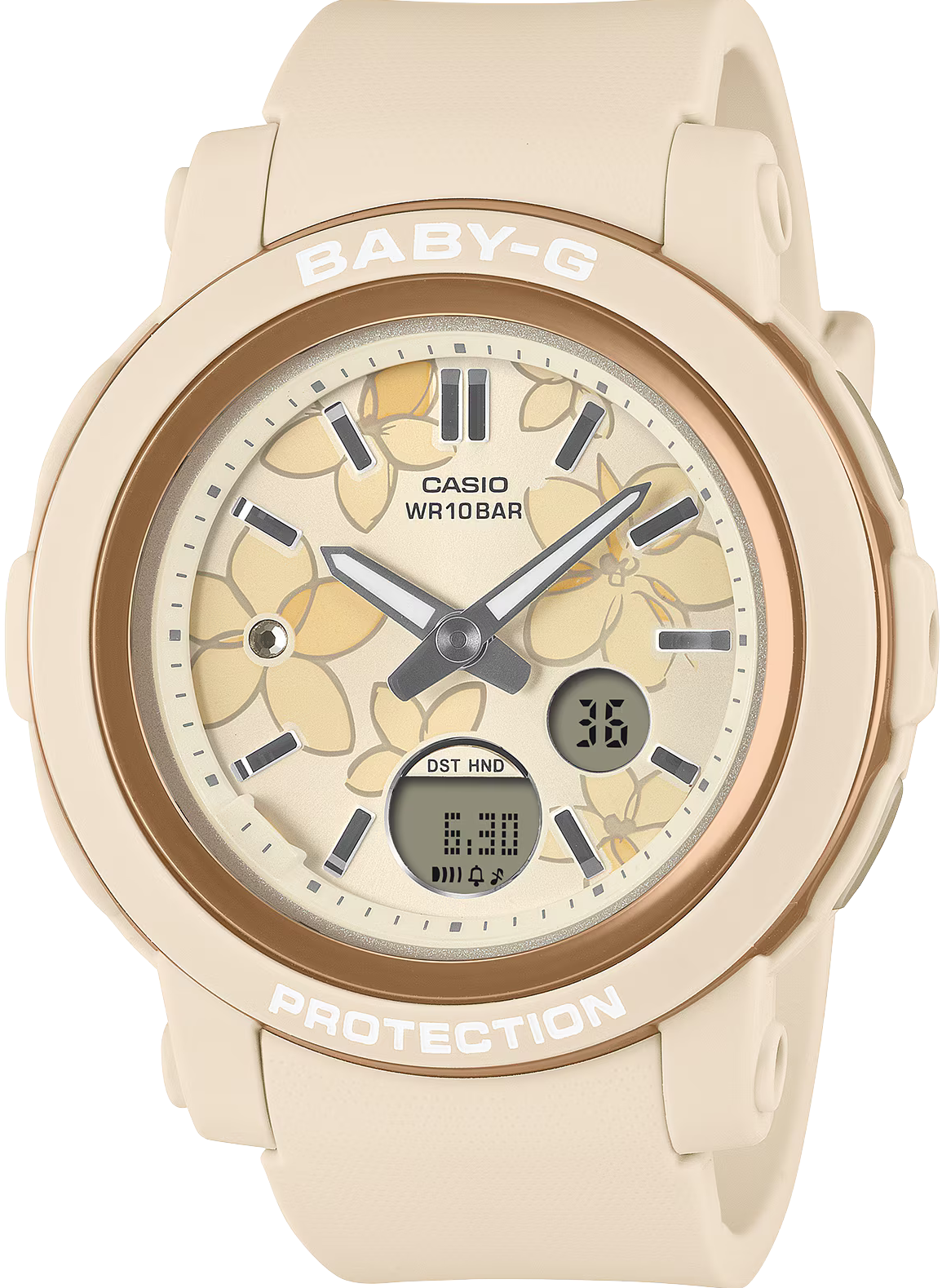 萬年鐘錶 - BABY-G   精緻花卉面盤防震雙顯電子錶 BGA-290FL-4A 錶徑 : 41.5 MM