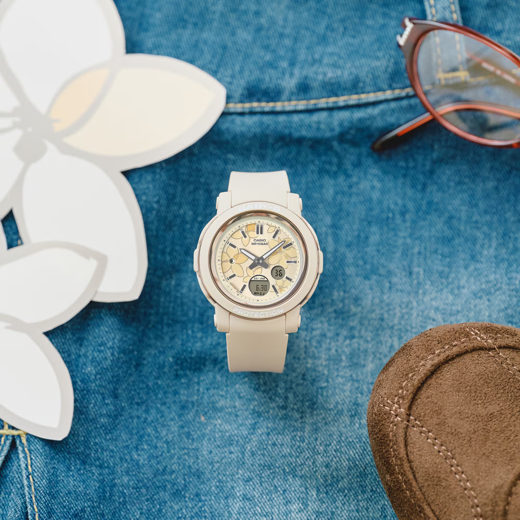 萬年鐘錶 - BABY-G   精緻花卉面盤防震雙顯電子錶 BGA-290FL-4A 錶徑 : 41.5 MM