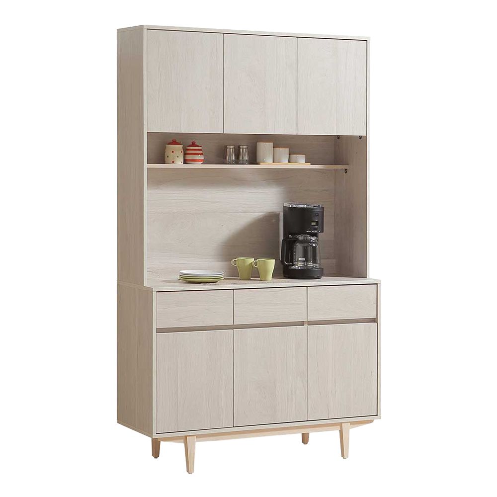 貝莎4尺木面收納高餐櫃/碗盤櫃/電器櫃(上座+下座)